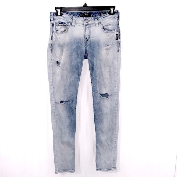 Silver Jeans Denim - Silver Jeans boyfriend skinny retro acid wash distressed jeans 28 / 29